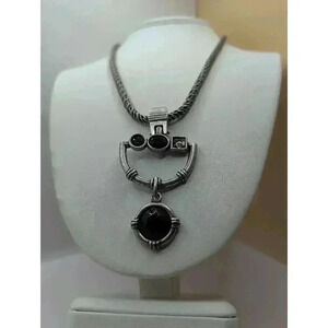 Chicos Black Metal Chain Abstract Design Pendant Necklace